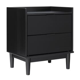 Mid-Century Modern 2-Drawer Solid Wood Nightstand – Black