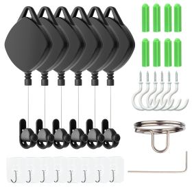 Cable Management Ceiling Pulley System forOculus Rift S VR Accessories Retractable Practical Headset Parts (Color: Black 6pcs)