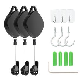 Cable Management Ceiling Pulley System forOculus Rift S VR Accessories Retractable Practical Headset Parts (Color: Black 3pcs)