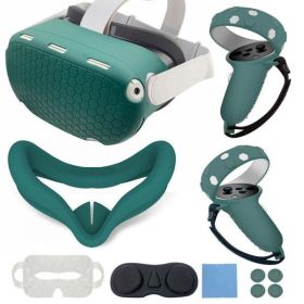 7 Color VR Shell Cover For Oculus Quest 2 Replacement Protective Lens Cover Anti-Leakage Nose Pad VR Accessories 7-Piece Set (Color: Green)