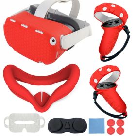 7 Color VR Shell Cover For Oculus Quest 2 Replacement Protective Lens Cover Anti-Leakage Nose Pad VR Accessories 7-Piece Set (Color: Red)