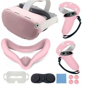 7 Color VR Shell Cover For Oculus Quest 2 Replacement Protective Lens Cover Anti-Leakage Nose Pad VR Accessories 7-Piece Set (Color: Pink)