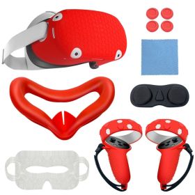 3 Color For Oculus Quest 2 Replacement Protective Lens Cover Anti-Leakage Nose Pad VR Accessories 7-Piece Set VR Shell Cover (Color: Red)
