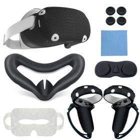 3 Color For Oculus Quest 2 Replacement Protective Lens Cover Anti-Leakage Nose Pad VR Accessories 7-Piece Set VR Shell Cover (Color: Black)